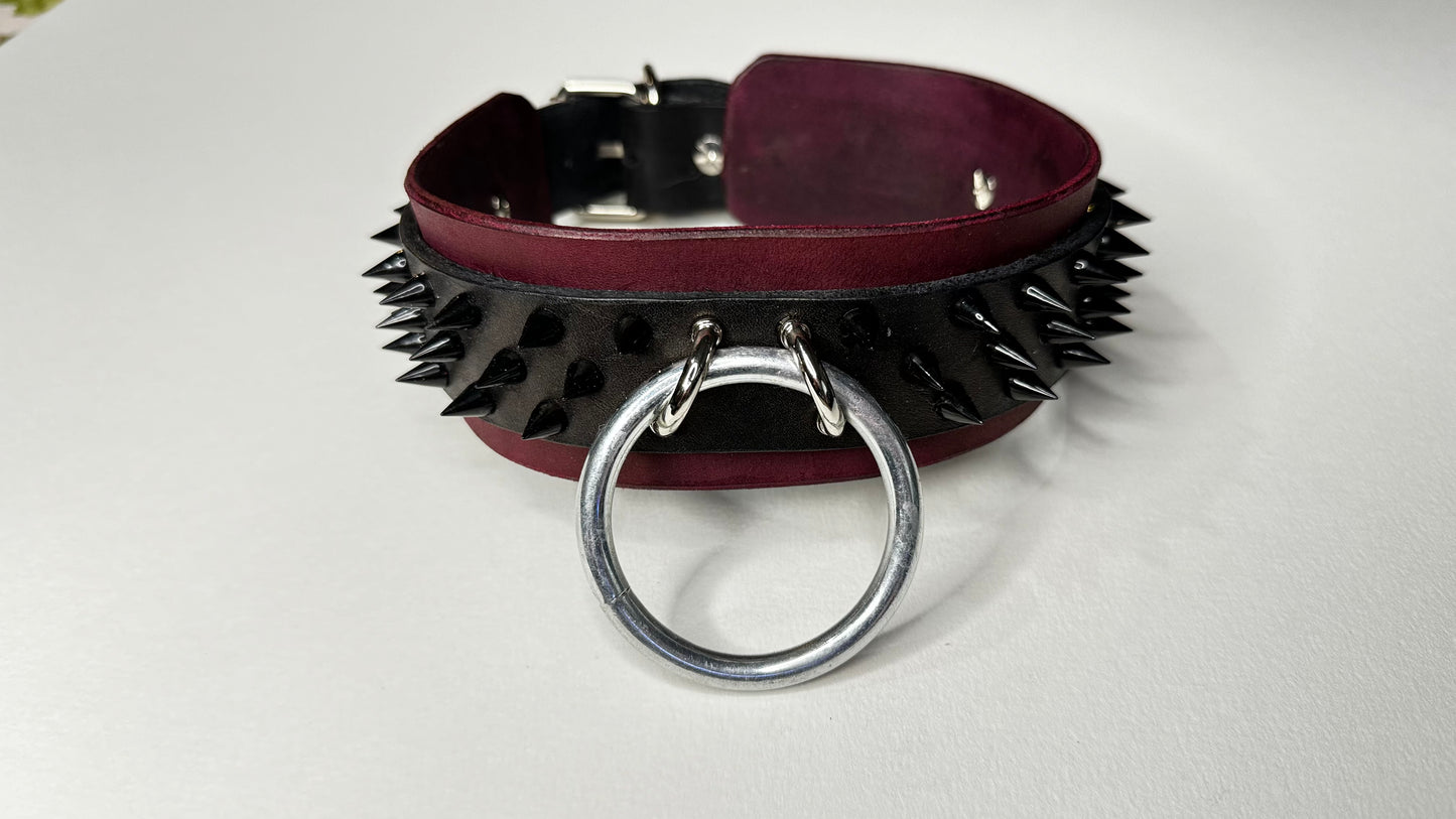 Oxblood and Black Double Layer Spiked Collar