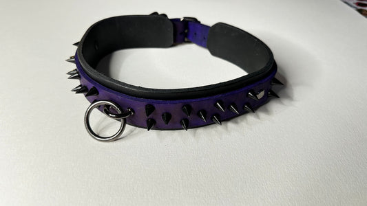 Purple and Black Double Layer Spiked Collar