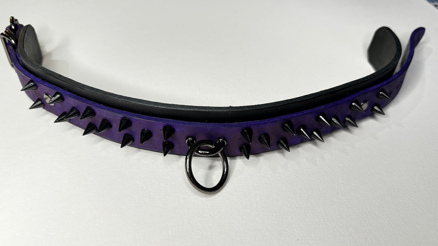 Purple and Black Double Layer Spiked Collar