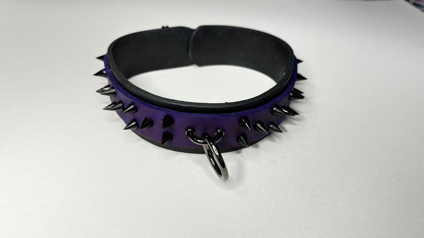 Purple and Black Double Layer Spiked Collar