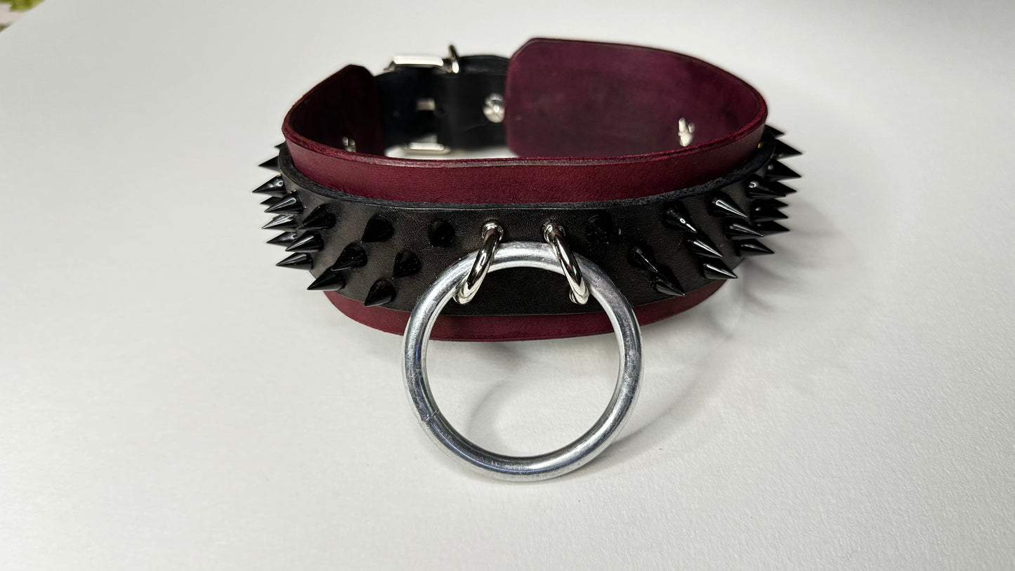 Oxblood and Black Double Layer Spiked Collar