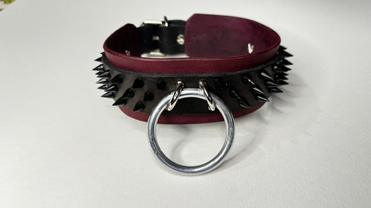 Oxblood and Black Double Layer Spiked Collar