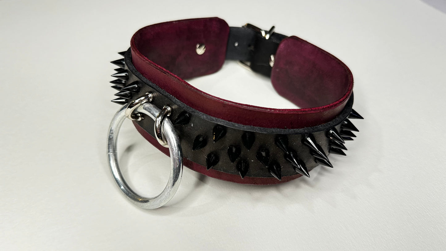 Oxblood and Black Double Layer Spiked Collar