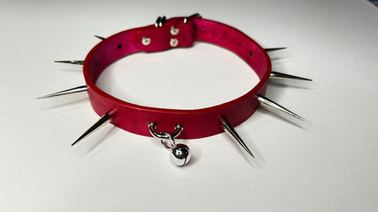 Red and Silver Spiked Collar