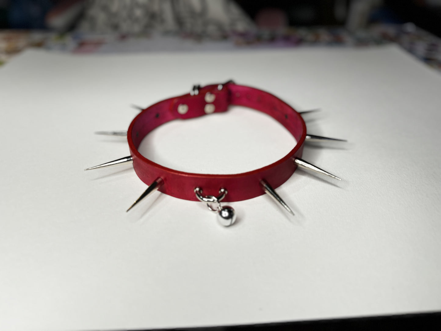 Red and Silver Spiked Collar